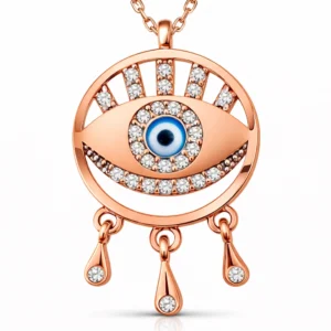 Gümüş Rose Nazarlı Göz Kadın Kolye