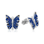 Gümüş Lacivert Kelebek Çocuk Küpesi