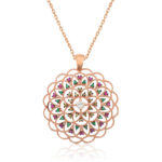 Gümüş Rose Geometrik Desenli Madalyon Kolye