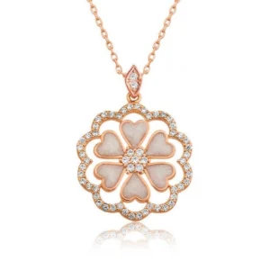 Gümüş Rose Kalp Çiçek Bayan Kolye