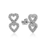 ​Gümüş İki Kalp Çivili Bayan Küpe