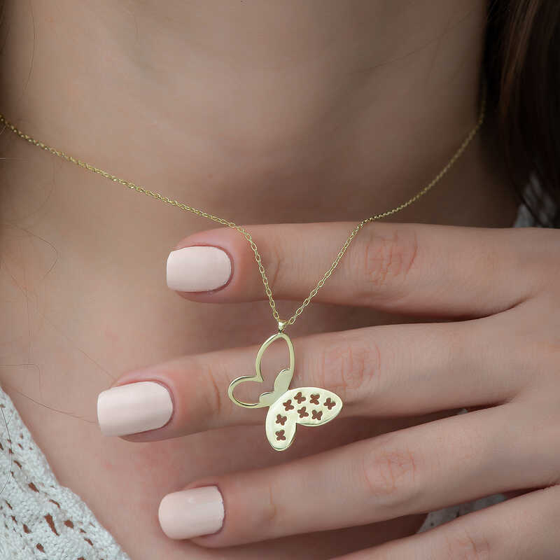 Gümüş Gold Kelebek Bayan Kolye - Görsel 3