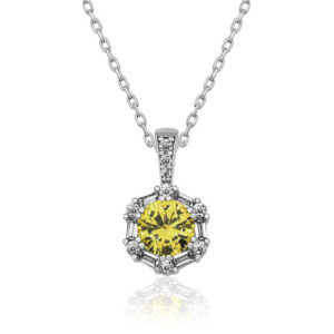 ​Gümüş Buğday Sarısı Baget Taşlı Bayan Kolye