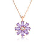 Gümüş Rose Lila Çiçek Kolye