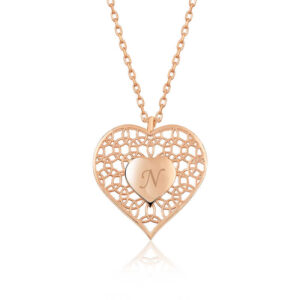 ​Gümüş Rose Kişiye Özel Kalbin İçinde Kalp Bayan Kolye