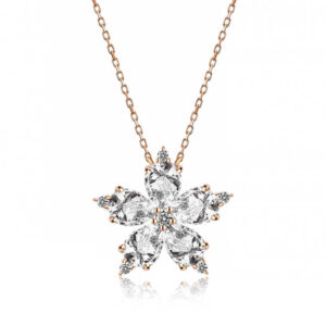 Gümüş Rose Beyaz Kamelya Çiçeği Kolye