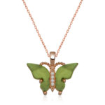 Gümüş Rose Yeşil Kaplangözü Taşlı Kelebek Kolye