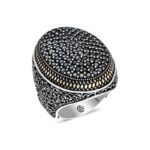 Gümüş Siyah Zirkon Taşlı Oval Erkek Yüzük