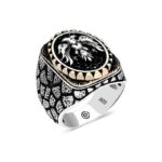 Gümüş Çift Başlı Kartal Oval Erkek Yüzük