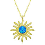 ​Gümüş Gold Mavi Opal Taşlı Güneş Kadın Kolye