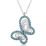 Gümüş Turkuaz Taşlı Kelebek Kadın