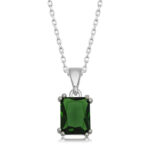 Gümüş Yeşil Zirkon Baget Taşlı Kadın Kolye