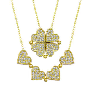 Gümüş Gold Kalpli Açılabilen Yonca Kadın Kolye