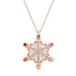 Gümüş Rose Renkli Taşlı Kar Tanesi Kadın Kolye