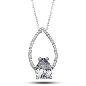 Gümüş Beyaz Taşlı Damla Kadın Kolye