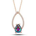 Gümüş Rose Mistik Topaz Taşlı Damla Kadın Kolye