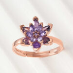 Gümüş Rose Mor Lotus Çiçeği Yüzük