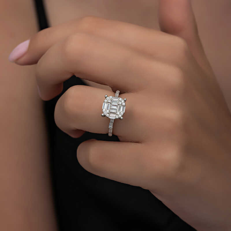 Gümüş Baget Taşlı Kadın Yüzük - Görsel 3