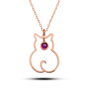 Gümüş Temmuz Ayı Doğum Taşı Kedi Kadın Kolye