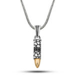 Gümüş Siyah Zirkon Taşlı Mermi Erkek Kolye