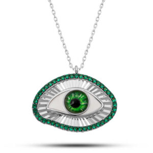 Gümüş Zümrüt Göz Koruyucu Kadın Kolye
