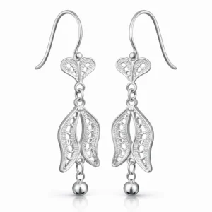 Gümüş Lale Motifli Telkari Kadın Küpe