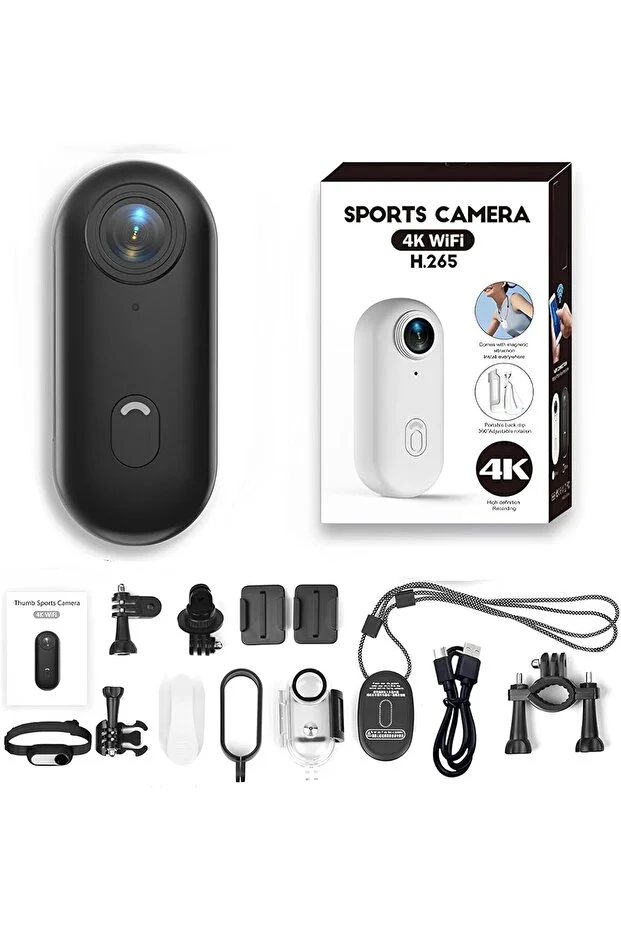 Mini 4K WiFi Aksiyon Kamerası Siyah | Giyilebilir Video Kaydedici | 32GB SD Kart Dahil | Taşınabilir Spor Kamera