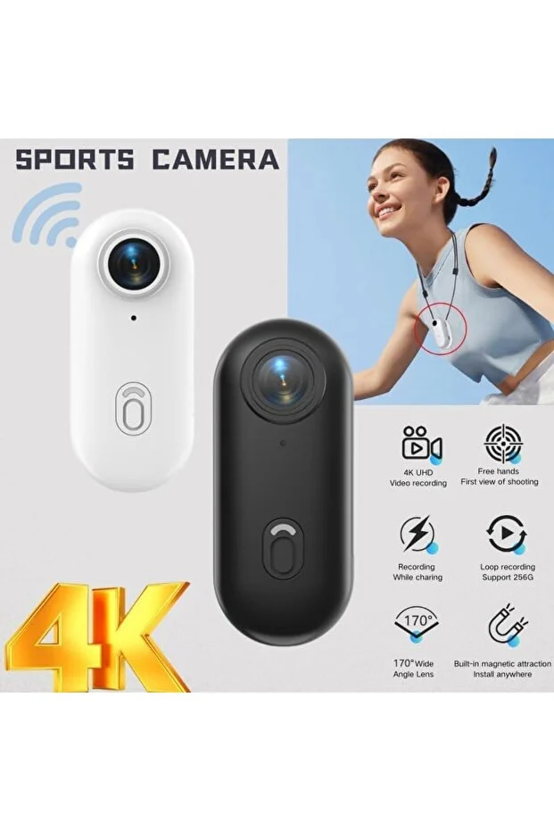 Mini 4K WiFi Aksiyon Kamerası Siyah | Giyilebilir Video Kaydedici | 32GB SD Kart Dahil | Taşınabilir Spor Kamera - Görsel 3