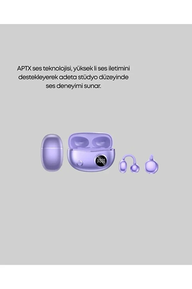 YXG10 TWS Kablosuz Kulaklık Mor Bluetooth 5.4 Açık Kulak Spor Kulaklığı Dokunmatik Type-C Şarjlı (Kopya) - Görsel 5