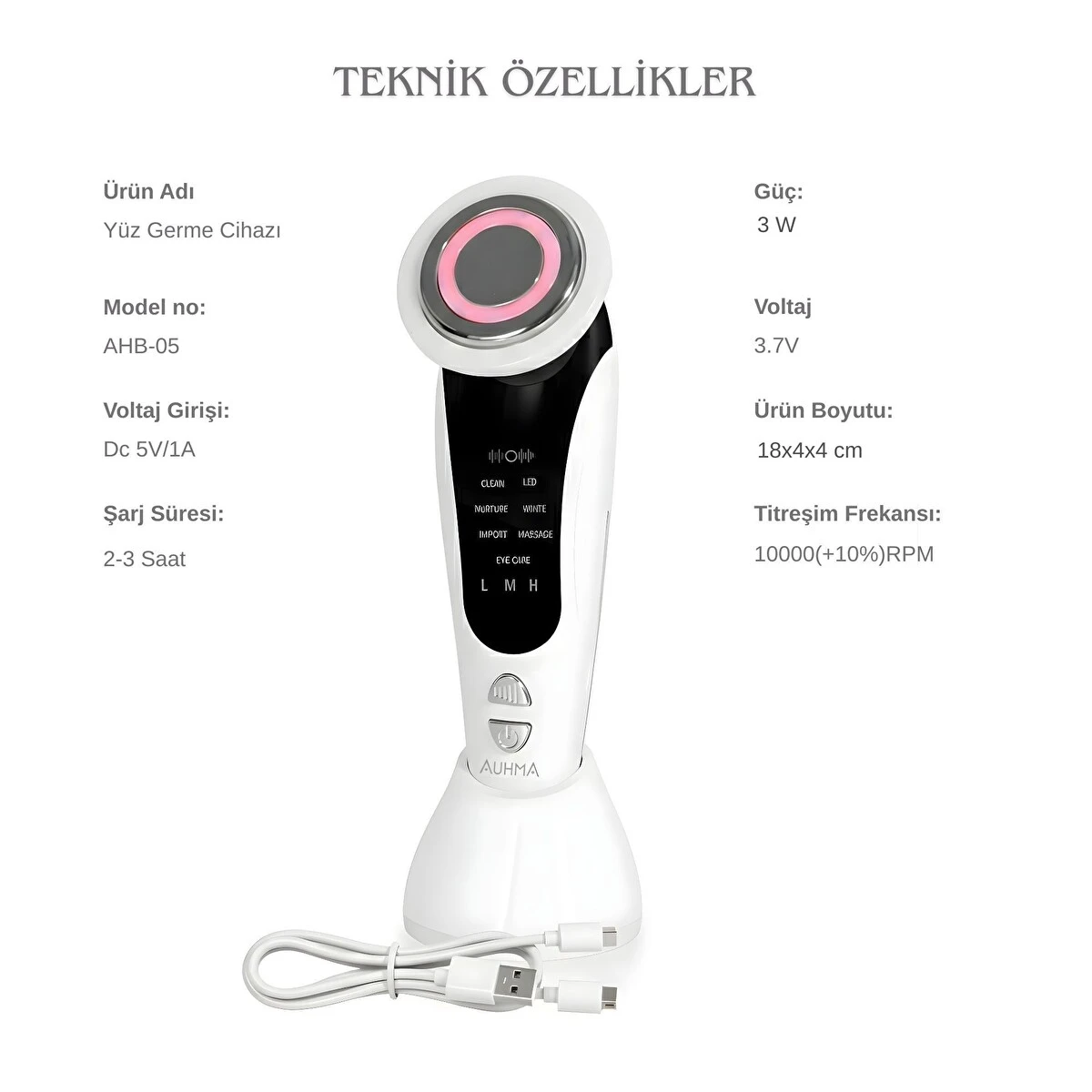 AUHMA AHB-05 7’si 1 Arada Cilt Bakım Cihazı – Siyah Nokta Temizleme, Sıkılaştırma ve Göz Altı Bakımı - Görsel 2