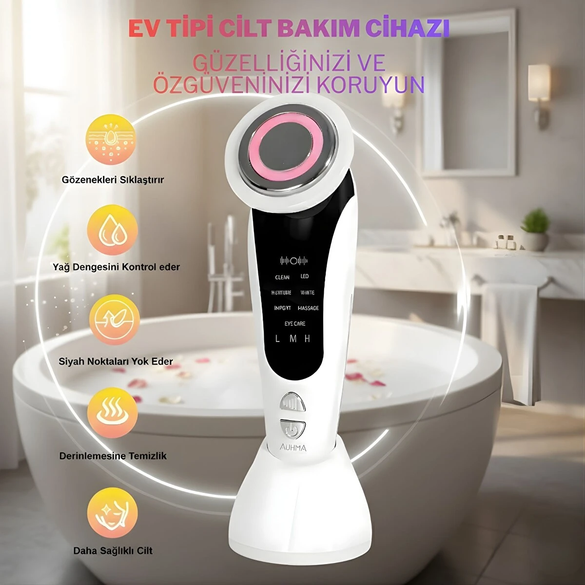 AUHMA AHB-05 7’si 1 Arada Cilt Bakım Cihazı – Siyah Nokta Temizleme, Sıkılaştırma ve Göz Altı Bakımı - Görsel 3