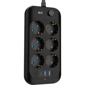 Termal Akım Korumalı 6’lı Priz – 2 USB + 1 Type-C Girişli, 2500W Güç Kapasiteli, Çocuk Korumalı, ON/OFF Anahtarlı, 2 Metre Kablolu Uzatma Prizi