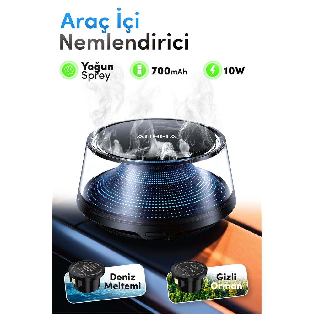 Auhma AF-12 Araç İçi Nemlendirici ve Koku Difüzörü 160ml – Nano Mist, USB, Sessiz Çalışma Aromaterapi - Görsel 2
