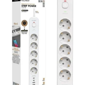 Akım Korumalı 5’li Priz – 5 Fiş Girişi, 2 USB + 2 Type-C Çıkışlı, 2 Metre Kablolu, Aşırı Akım ve Voltaj Korumalı Çoklu Priz