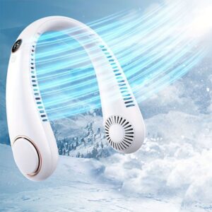 IL18 Boyun Askılı Giyilebilir Mini Fan – 5 Kademeli Dijital Göstergeli, Şarjlı Taşınabilir Vantilatör (Beyaz)