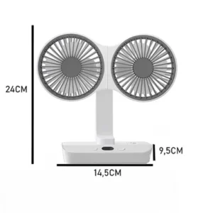 Çift Başlıklı Şarjlı Masaüstü Fan 4000mAh – Dijital Ekranlı, LED Işıklı, 4 Hızlı Sessiz Vantilatör