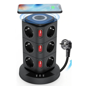 Termal Akım Korumalı 12’li Priz – 3 USB Girişli Wireless Kablosuz Şarjlı 2.4A Isıya Dayanıklı Grup Priz