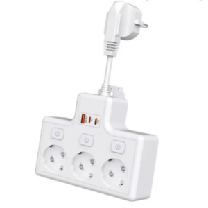 Termal Akım Korumalı 3’lü Duvar Tipi Siyah Priz 3500W – 1x USB + 2x Type-C Hızlı Şarjlı Grup Priz Çoğaltıcı