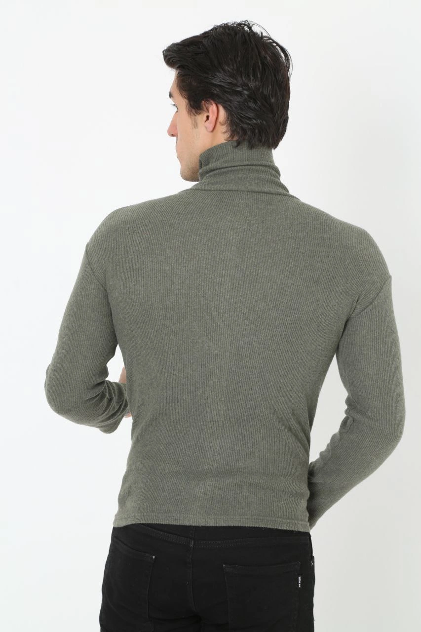 Erkek Fitilli Kaşkorse Kumaş Boğazlı Full Likralı Slimfit Body - Haki - Görsel 4