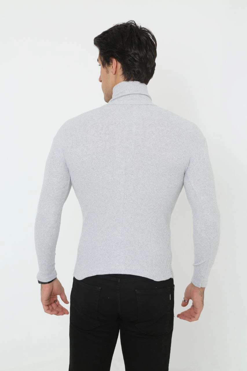 Erkek Fitilli Kaşkorse Kumaş Boğazlı Full Likralı Slimfit Body - Gri - Görsel 2