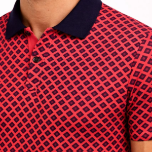 Erkek Pike Kumaş Polo Yaka Desenli Tişört Kısa Kol Yazlık T-Shirt - Kırmızı