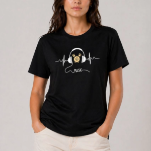 Kadın Müzik Temalı Baskılı Tişört Bisiklet Yaka Kısa Kol T-Shirt - Siyah