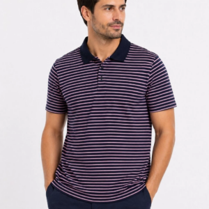 Erkek Pike Kumaş Gül Kurusu Çizgili Polo Yaka Tişört Kısa Kol T-Shirt - Siyah