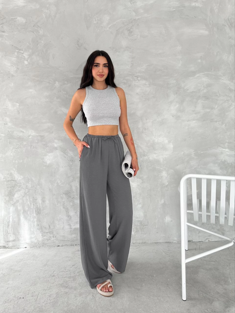 Kadın Ayrobin Oversize Kadın Pantolon - Füme - Görsel 2