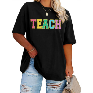 Kadın Baskılı T-Shirt Kısa Kol Bisiklet Yaka Oversize Rahat Kalıp Tişört - Siyah