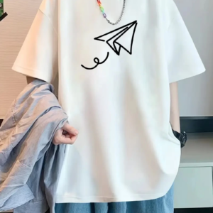 Erkek Kısa Kol Yazlık Tişört Bisiklet Yaka Baskılı Oversize T-Shirt - Beyaz