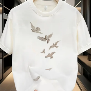 ERKEK Bisiklet yaka Tişört Özgür kuşlar Baskılı kısa kol T-shirt - Beyaz