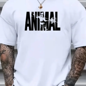 Erkek ANIMAL Baskılı Tişört Bisiklet YakaYazlık T-shirt - Beyaz