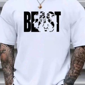 Erkek Baskılı Tişört Kısa Kol Bisiklet Yaka Oversize T-Shirt - Beyaz
