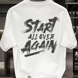 Erkek Kısa Kol Yazlık Tişört Bisiklet Yaka Baskılı Oversize T-Shirt - Beyaz